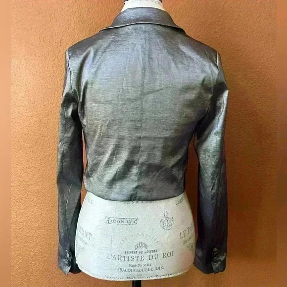House Of Harlowe 1960 Dark Silver Fitted And Cropped Jacket Medium EUC! - Picture 3 of 10